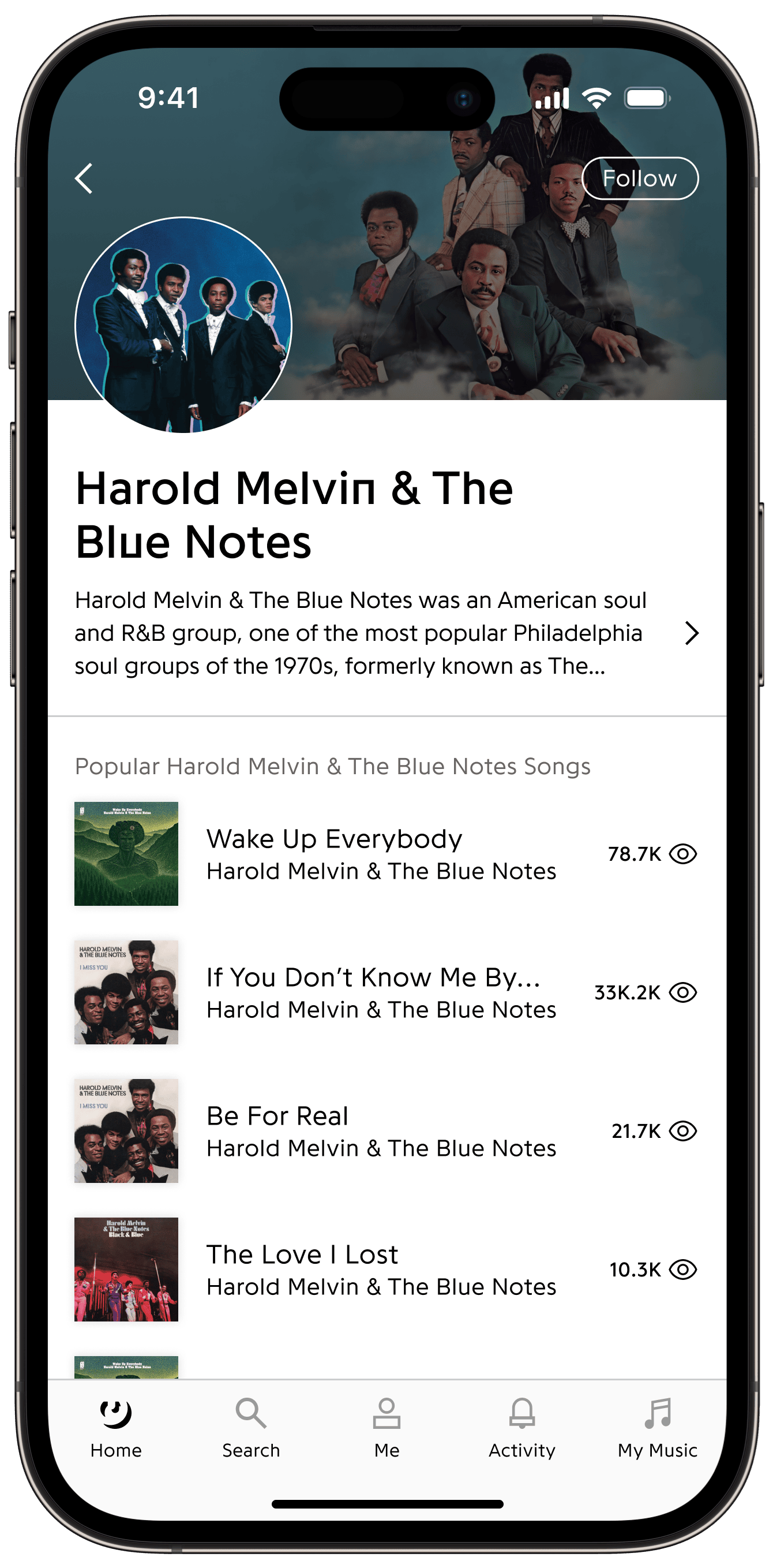 The artist Harold Melvin & The Blue Notes is displayed in the Genius iOS App